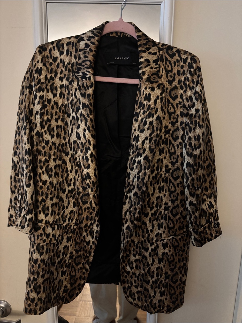 Zara Leopard-Print Open Blazer in Satin